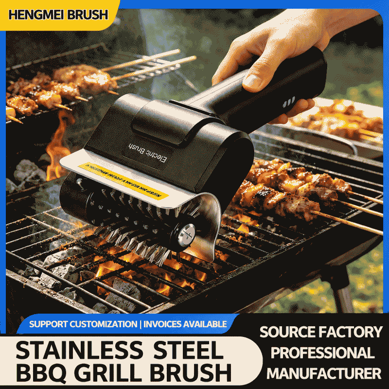 Electric barbecue grill cleaning brush head stainless steel 304 brush outdoor camping BBQ grill rolling brush