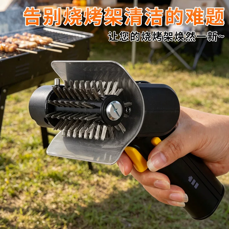 Cross-border electric barbecue grill cleaning brush, stainless steel 304 brush, outdoor camping BBQ grill roller brush