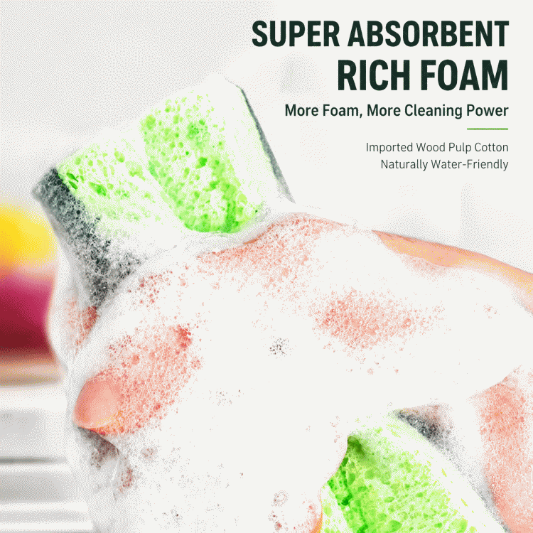 Kitchen natural wood pulp cotton double-sided sponge for scrubbing dishes, magic brush for washing dishes and POTS, kitchen degreasing and cleaning dishcloth