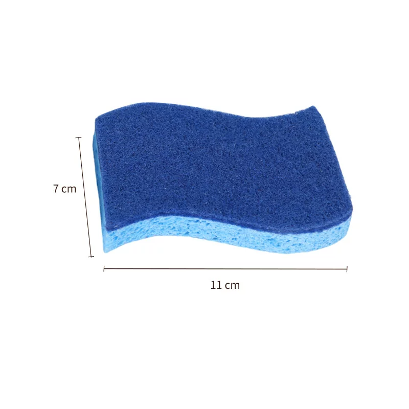 Cross-border S-shaped wood pulp cotton scouring pad, blue 2-layer dishwashing sponge, stain removal, water-absorbing and cleaning wood pulp sponge manufacturer