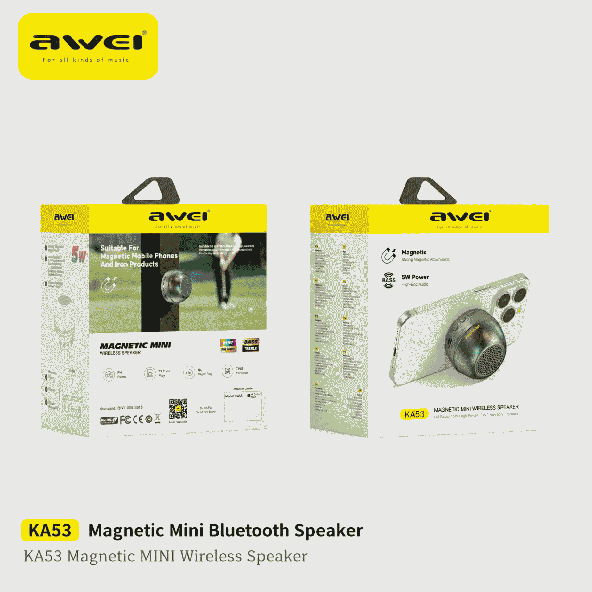 Awei magnetic mini Bluetooth speaker, dual-device interconnection, 360-degree surround sound effect, phone holder audio