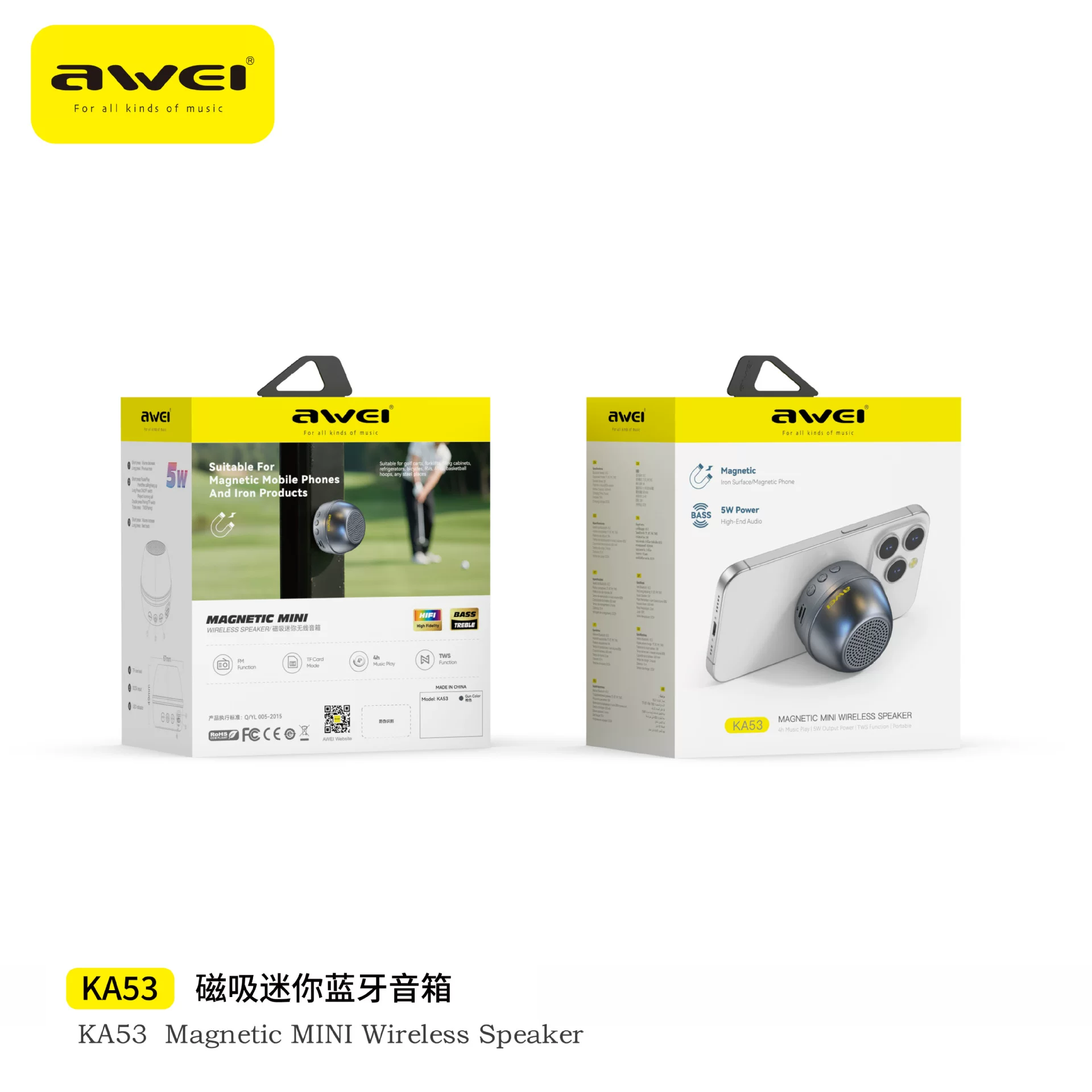 Awei磁吸迷你蓝牙音箱双机互联360度环绕音效跨境手机支架音响