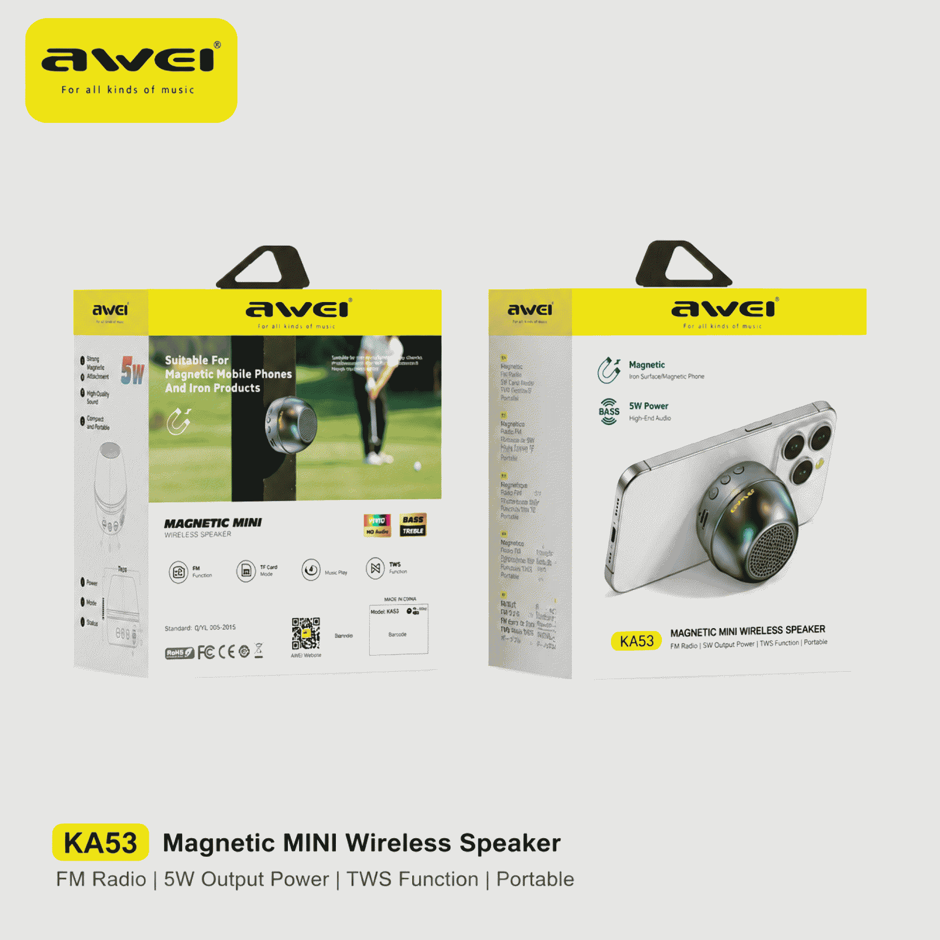Awei magnetic mini Bluetooth speaker, dual-device interconnection, 360-degree surround sound effect, phone holder audio
