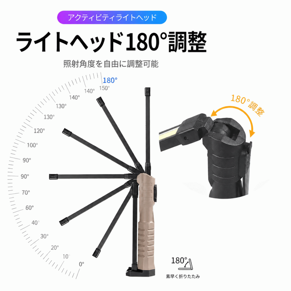 新型多機能折り畳み式LEDハンドライトCOB 戸外修理用照明 強磁力非常用工具