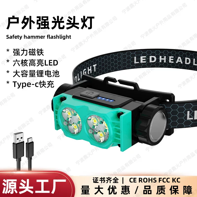 新款高亮头灯应急维修工地头戴灯户外充电磁吸钓鱼露营照明头灯