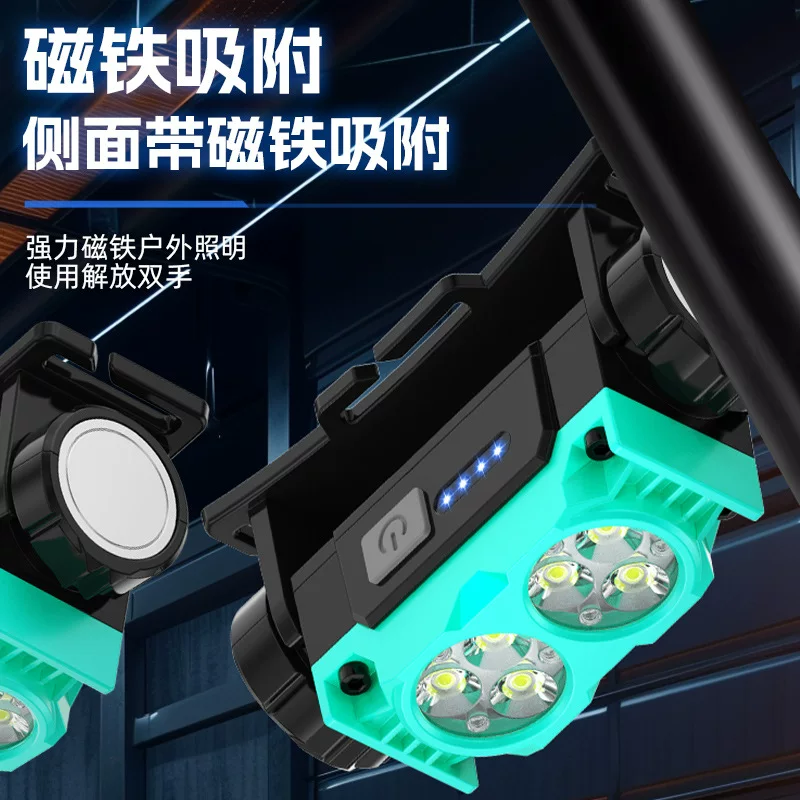 New high-brightness headlamp, emergency repair work site headlamp, outdoor charging magnetic suction fishing and camping lighting headlamp