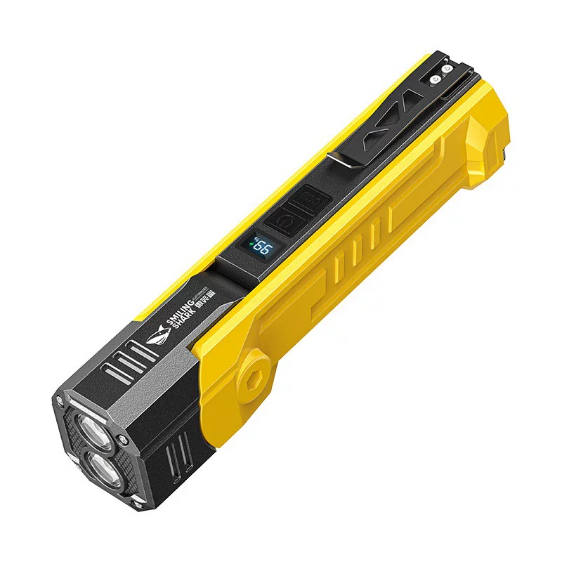 Cross-border new outdoor lighting multi-functional dual-light band hook magnetic flashlight rotating lamp head with digital display repairman
