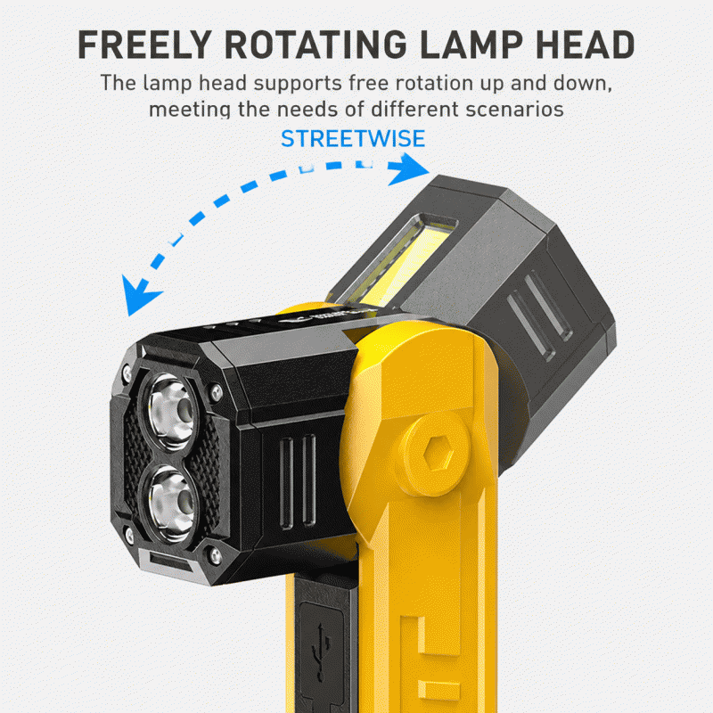 New outdoor lighting multi-function dual-light strip with hook, magnetic attachment flashlight, rotating head, with digital display for maintenance workers