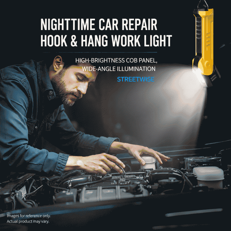 New outdoor lighting multi-function dual-light strip with hook, magnetic attachment flashlight, rotating head, with digital display for maintenance workers