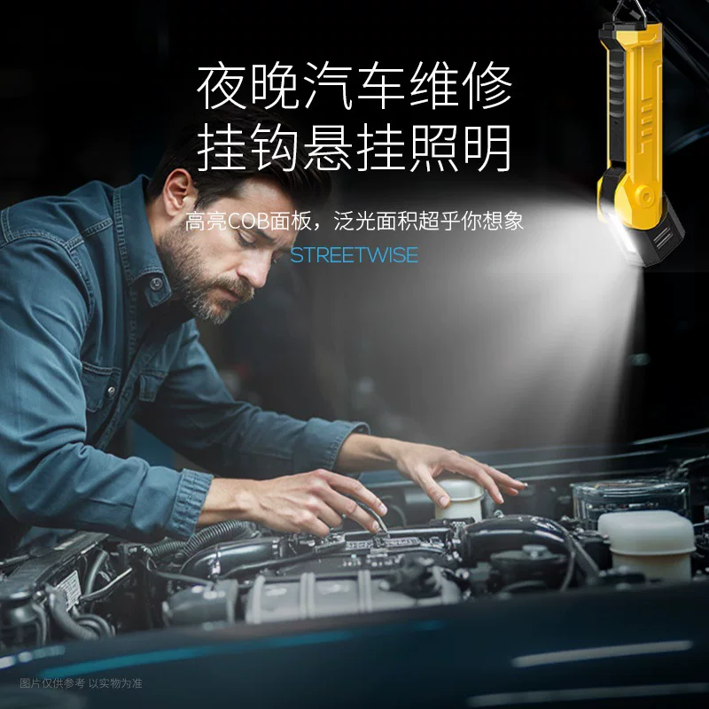 跨境新款户外照明多功能双光带挂钩磁吸手电旋转灯头带数显维修工