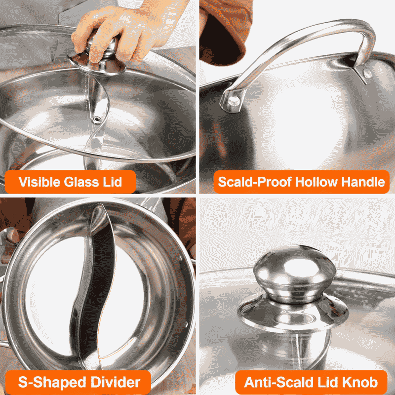 Stainless steel double-flavor hot pot with lid, induction cooker pot, hot pot basin, thickened Little Sheep pot