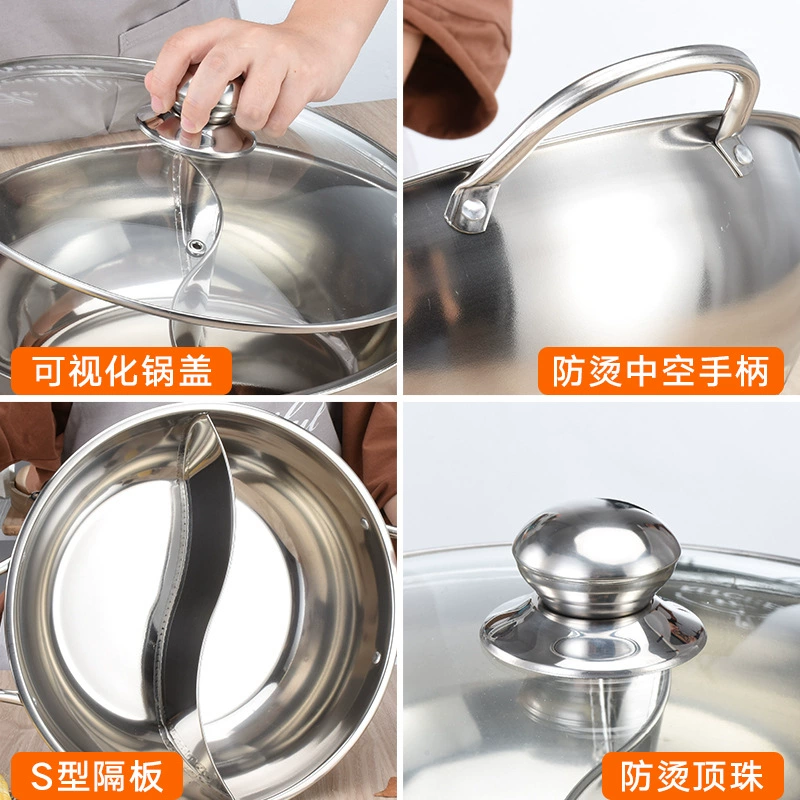 Cross-border temu Amazon stainless steel yin-yang hot pot with lid, induction cooker pot, thickened hot pot basin, little Sheep pot