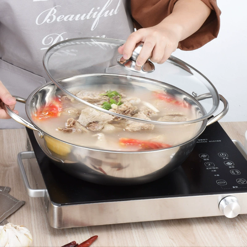 Cross-border temu Amazon stainless steel yin-yang hot pot with lid, induction cooker pot, thickened hot pot basin, little Sheep pot