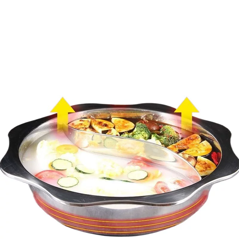 Thickened stainless steel clear soup pot, double-flavored pot, hot pot basin, household induction cooker, large-capacity commercial restaurant hot pot utensils