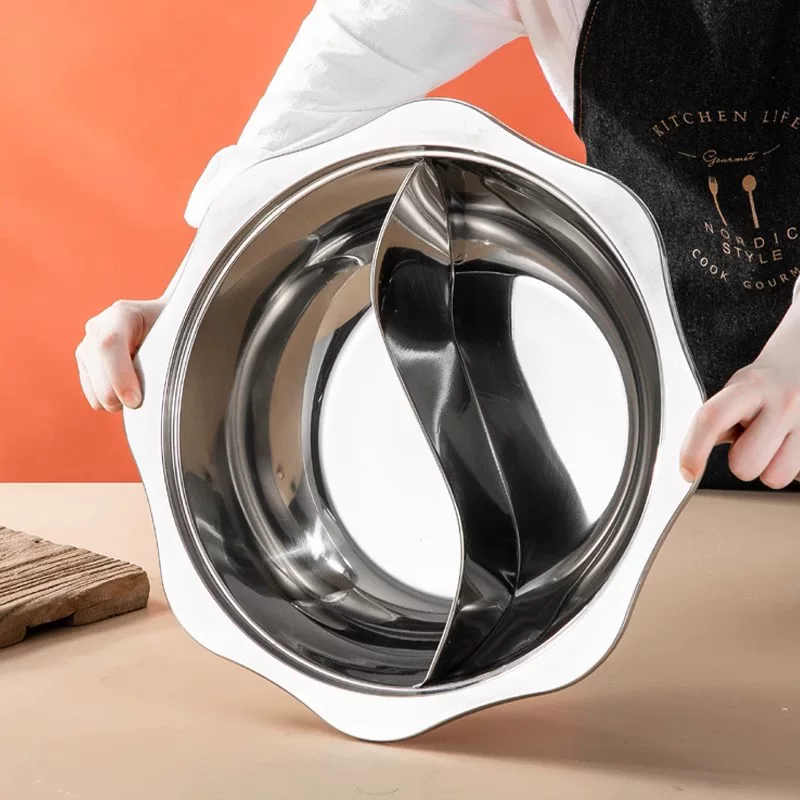 Cross-border mandarin duck hot pot, octagonal pot basin, double-flavor hot pot, mother and child hot pot basin with grid, stainless steel pot basin