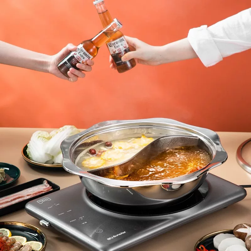 Cross-border mandarin duck hot pot, octagonal pot basin, double-flavor hot pot, mother and child hot pot basin with grid, stainless steel pot basin