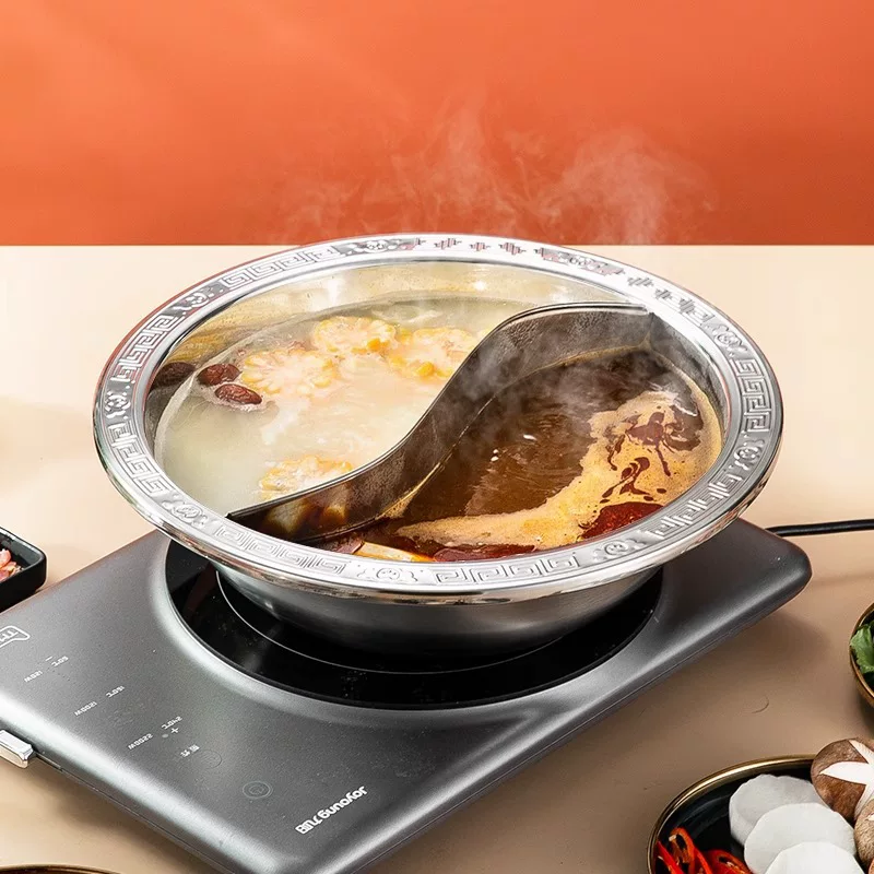 Cross-border mandarin duck hot pot, octagonal pot basin, double-flavor hot pot, mother and child hot pot basin with grid, stainless steel pot basin