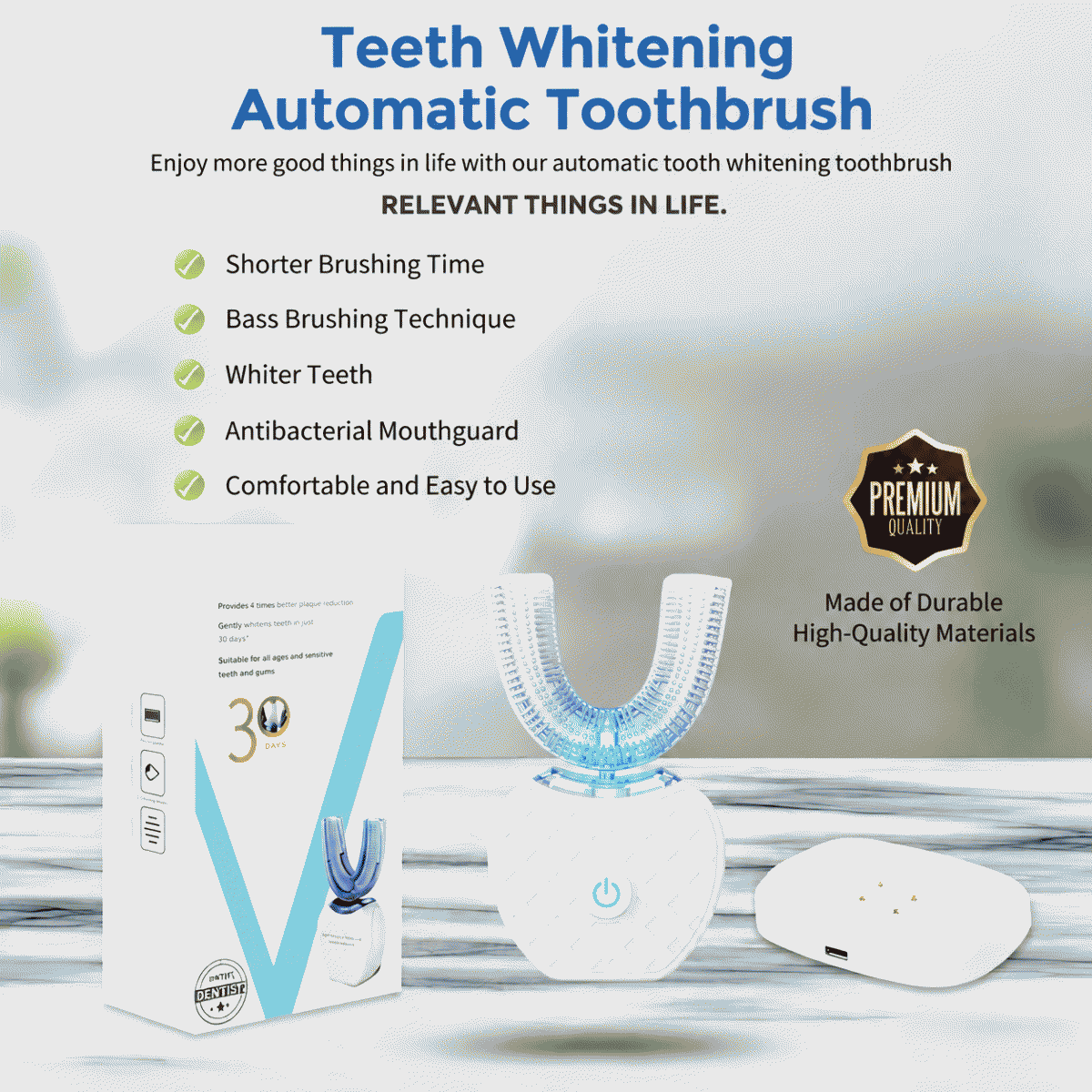 U-shaped electric toothbrush for adults, full U-shaped automatic oral cleaner, charging, blue light whitening, lazy person's wonder tool