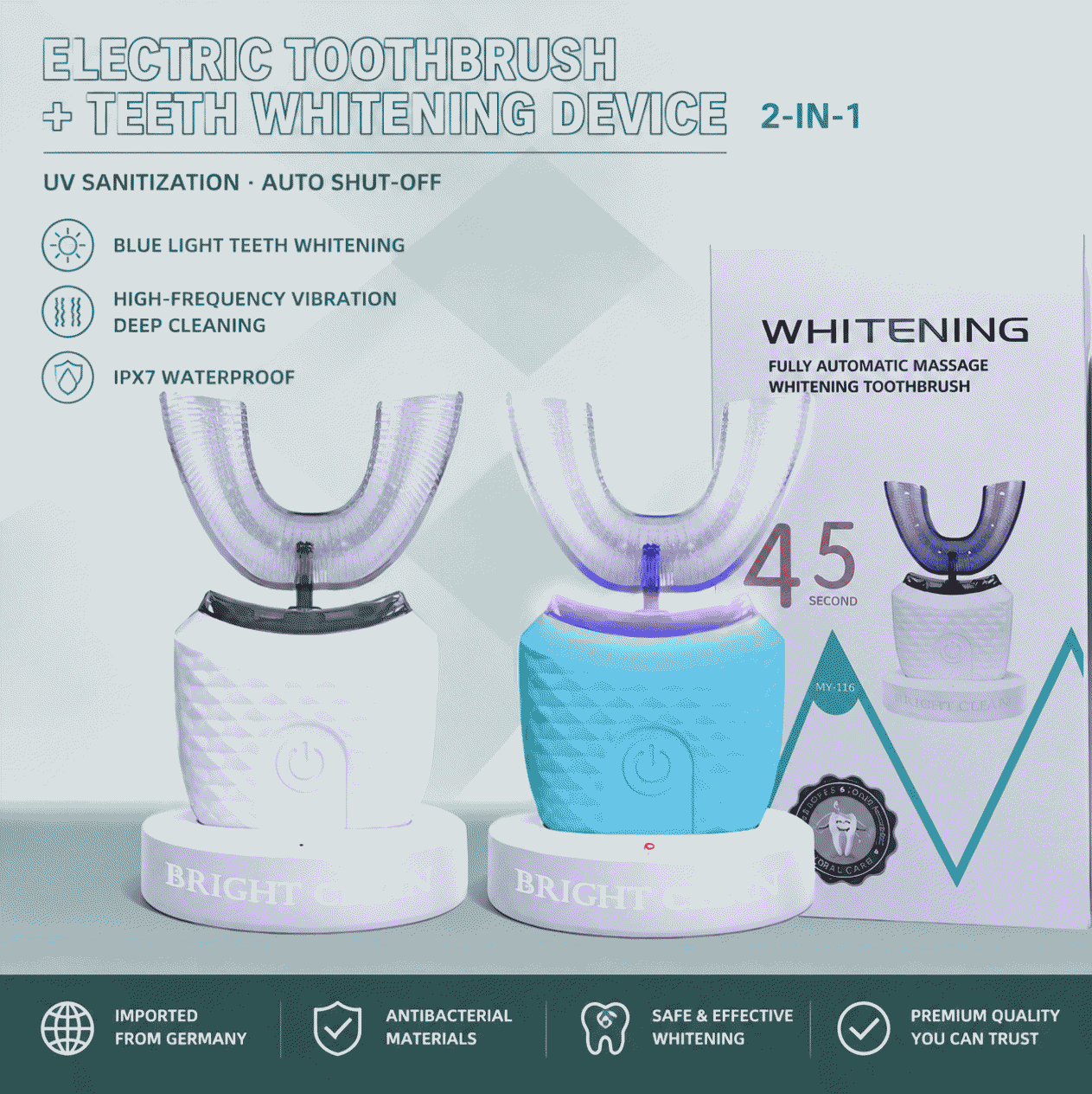 U-shaped electric toothbrush, rechargeable electric ultrasonic sweeping and rotating set, dental cleaning device, intelligent tooth whitening device