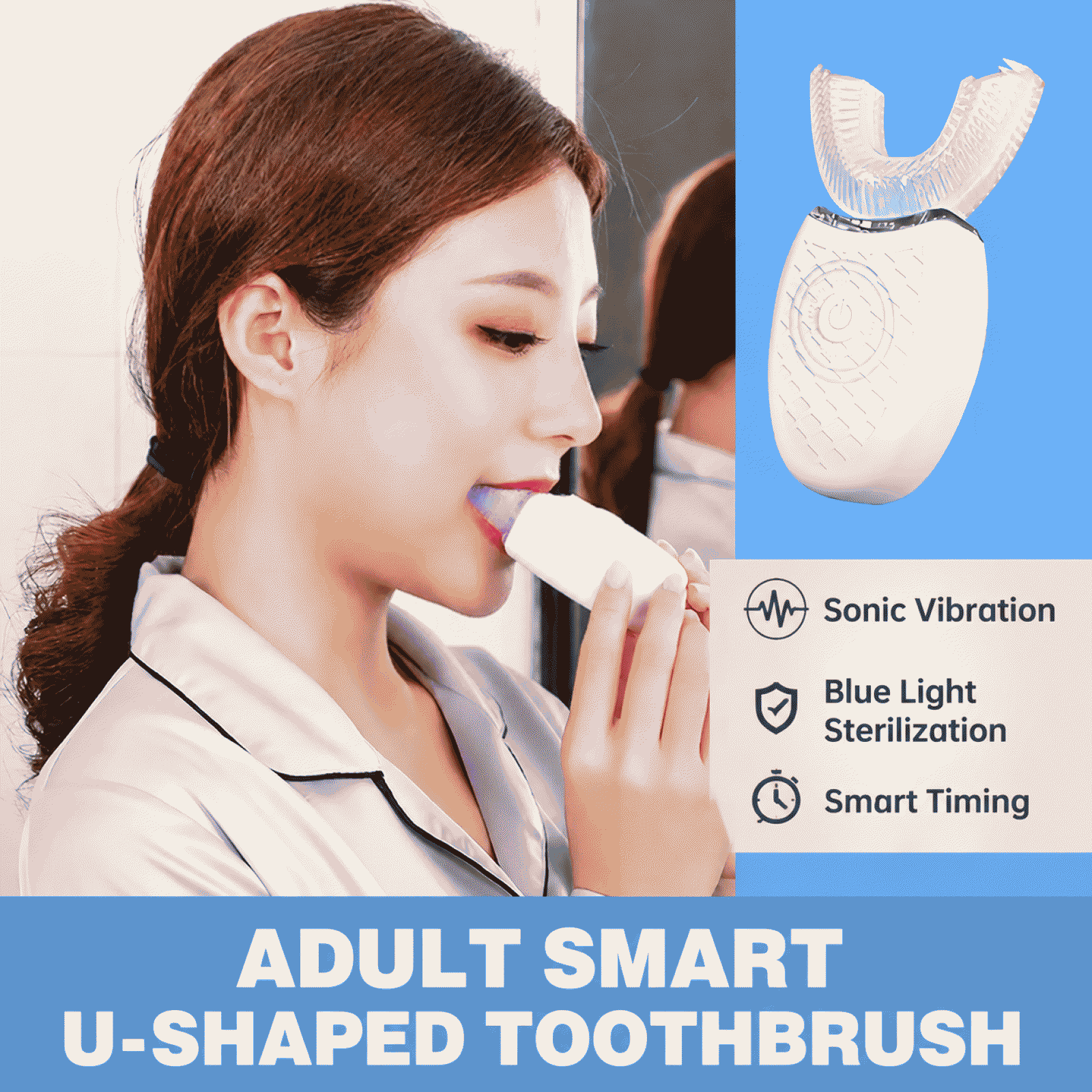 U-shaped electric toothbrush, fully automatic, waterproof, oral cleaning, fully washable, mouthpiece, ultrasonic tooth cleaner
