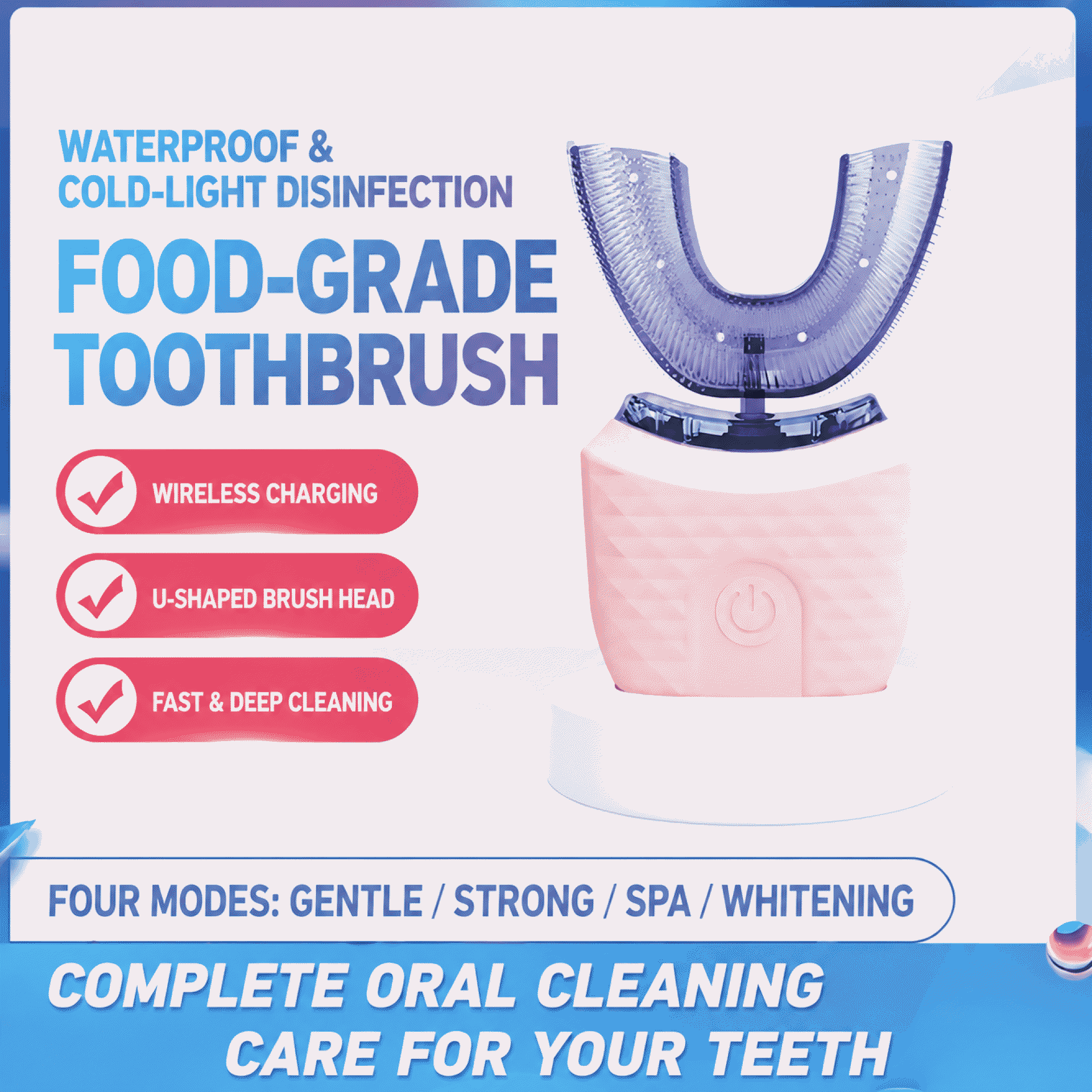 U-shaped electric toothbrush, fully automatic, waterproof, oral cleaning, fully washable, mouthpiece, ultrasonic tooth cleaner