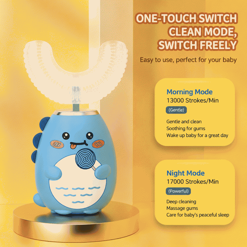 Children's U-shaped electric toothbrush, suitable for babies aged 2-12, electric U-shaped mouthpiece soft silicone sonic electric toothbrush