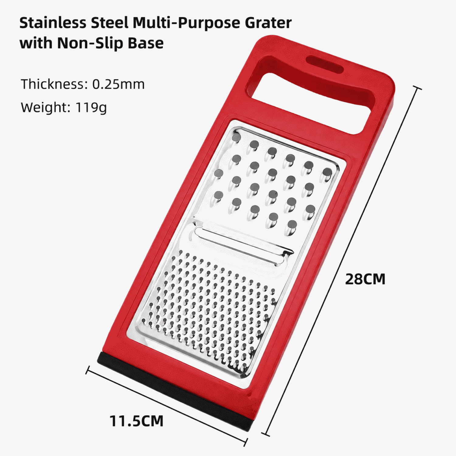 Anti-slip three-in-one stainless steel grater, flat grater, cheese grater, vegetable grater, cutting board, and slicer