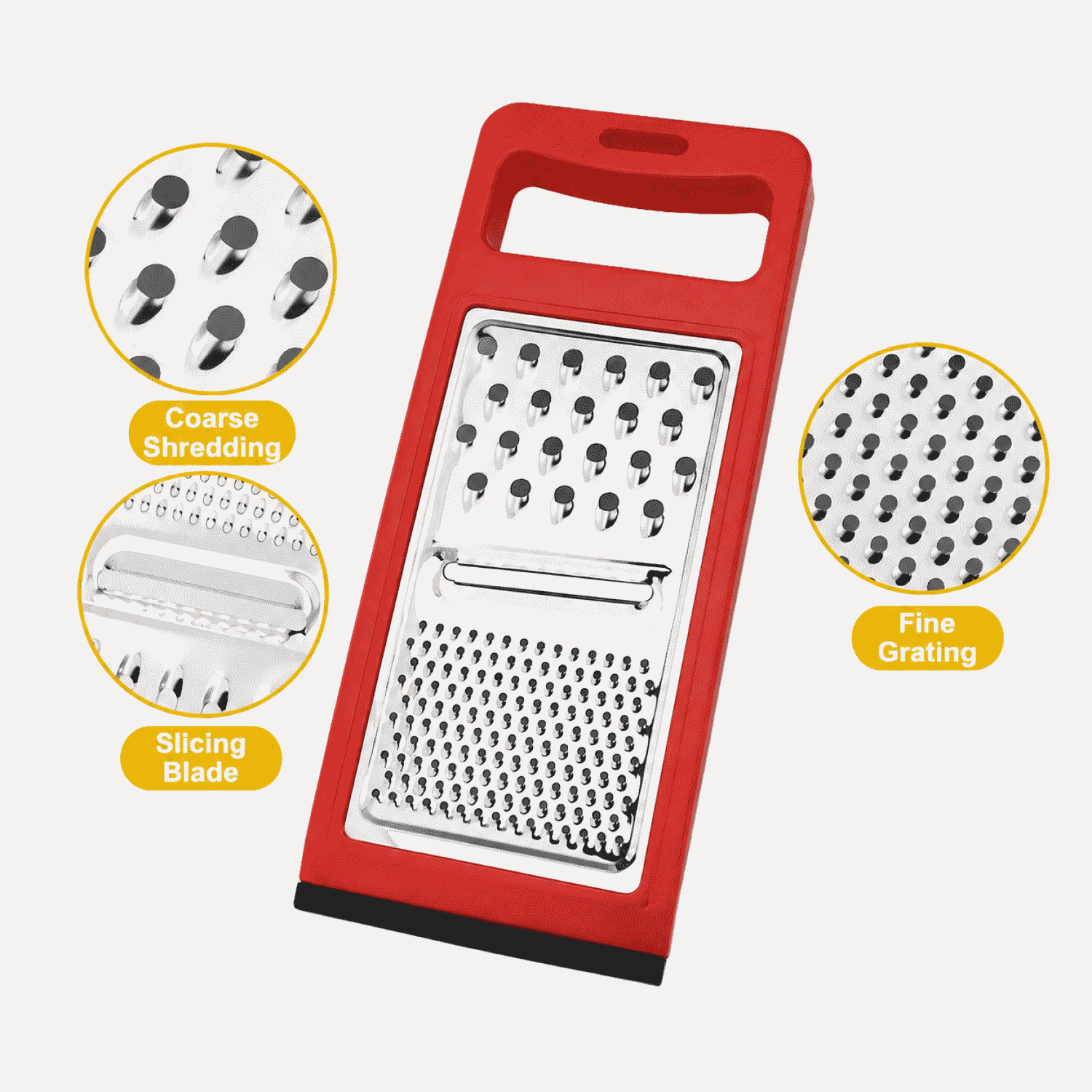 Anti-slip three-in-one stainless steel grater, flat grater, cheese grater, vegetable grater, cutting board, and slicer