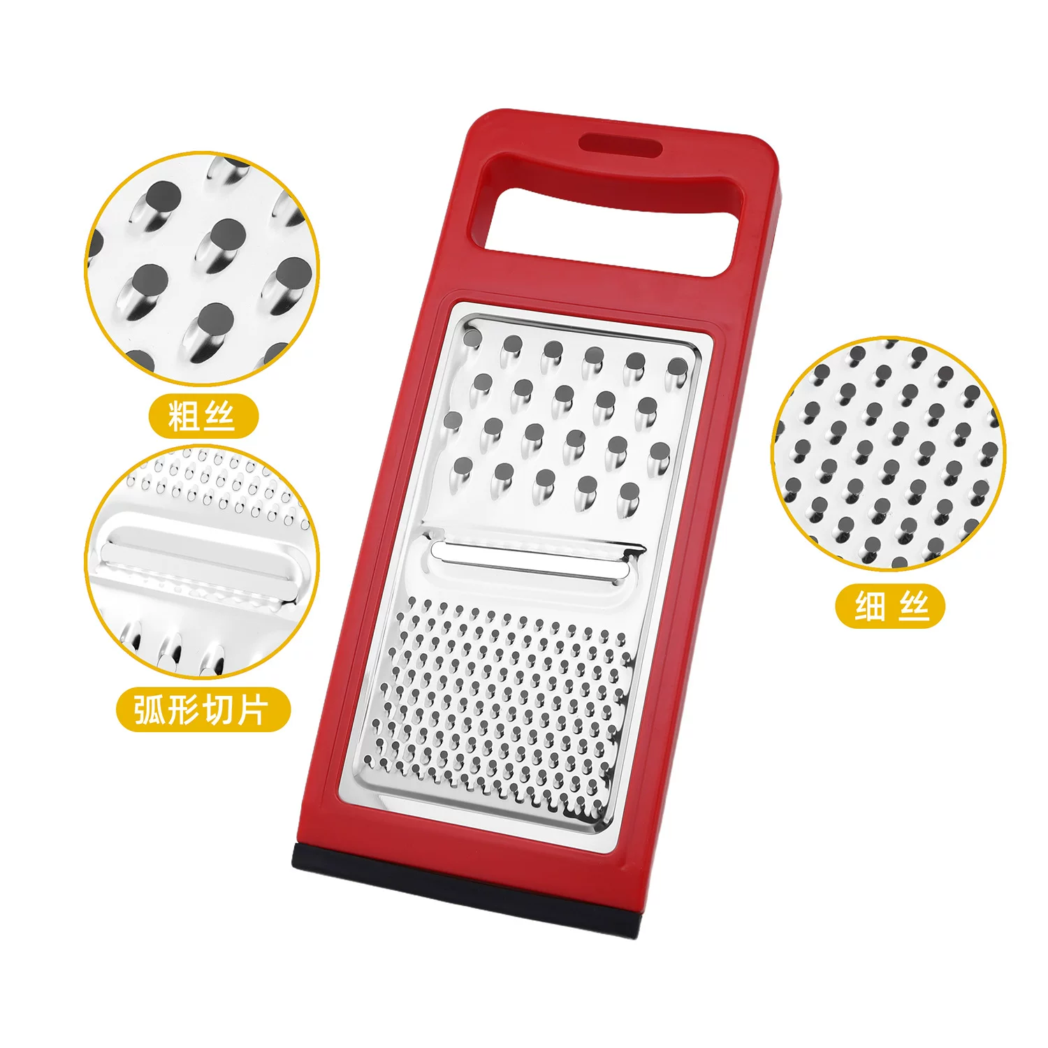 Anti-slip three-in-one stainless steel grater, flat grater, cheese grater, vegetable grater, cutting board, and slicer