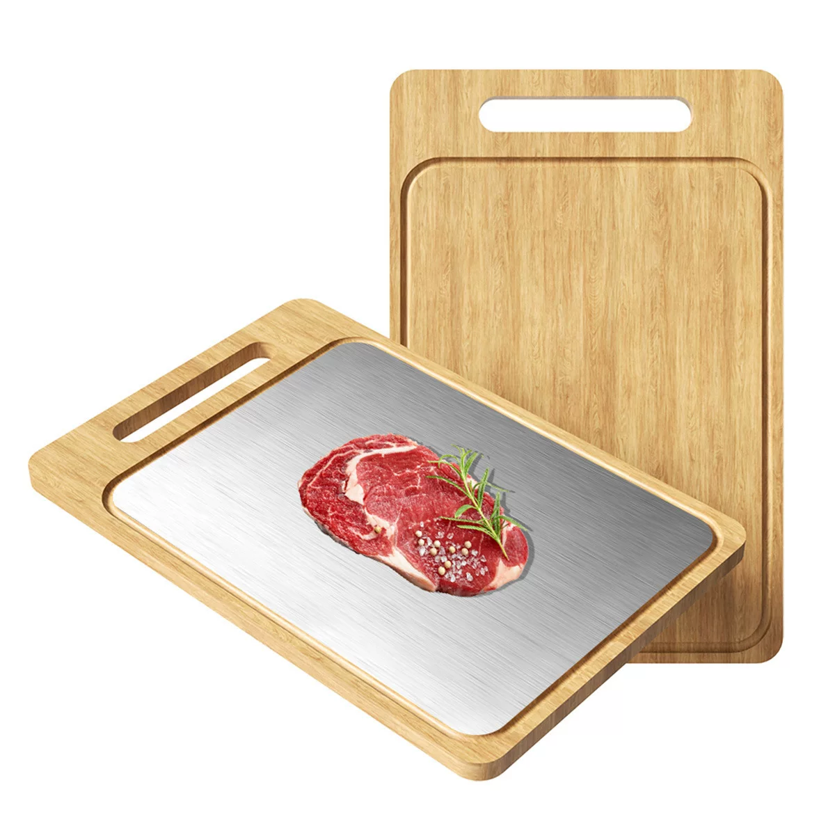 Customized cross-border bamboo grooved cutting board, double-sided suitable for cutting vegetables and fruits, antibacterial and anti-mold stainless steel cutting board