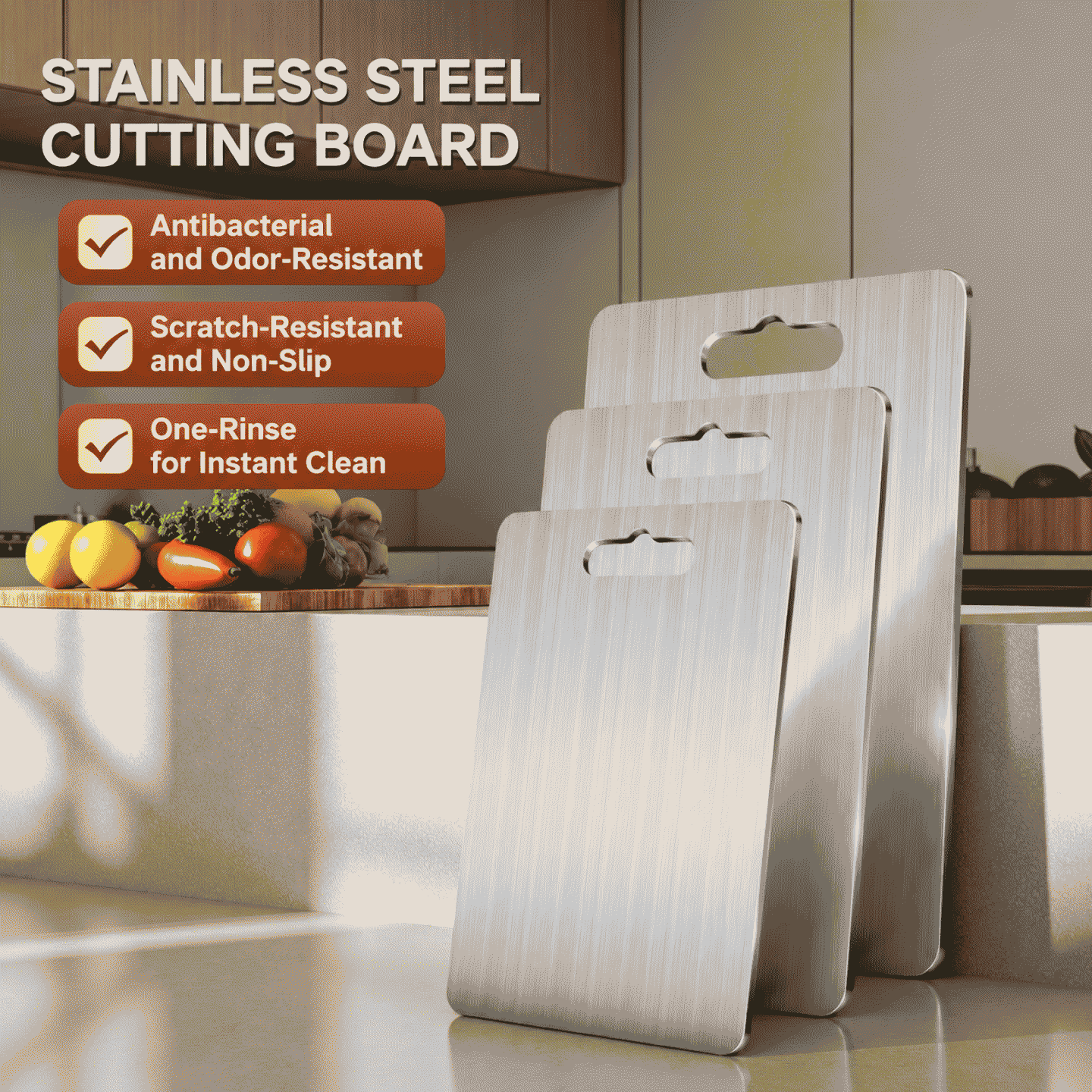 Thickened stainless steel cutting board with anti-slip on both sides for cutting vegetables and meat, household dough kneading and rolling board, and anti-mold cutting board