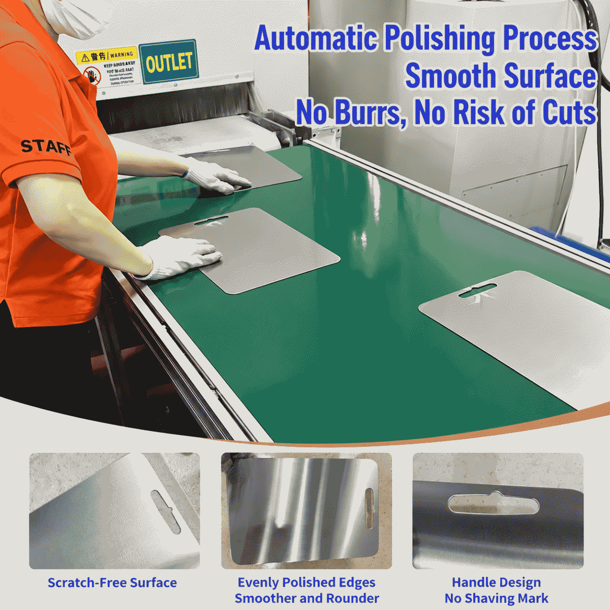 Stainless steel cutting board, double-sided, with rounded edges, suitable for household use, also suitable for kneading and rolling dough, with hanging holes