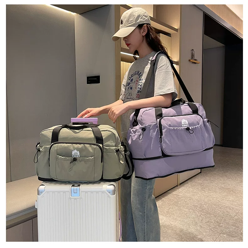 Travel bag with wet and dry separation, multiple pockets for storage, fitness bag, expandable, simple design, trolley luggage bag, new style