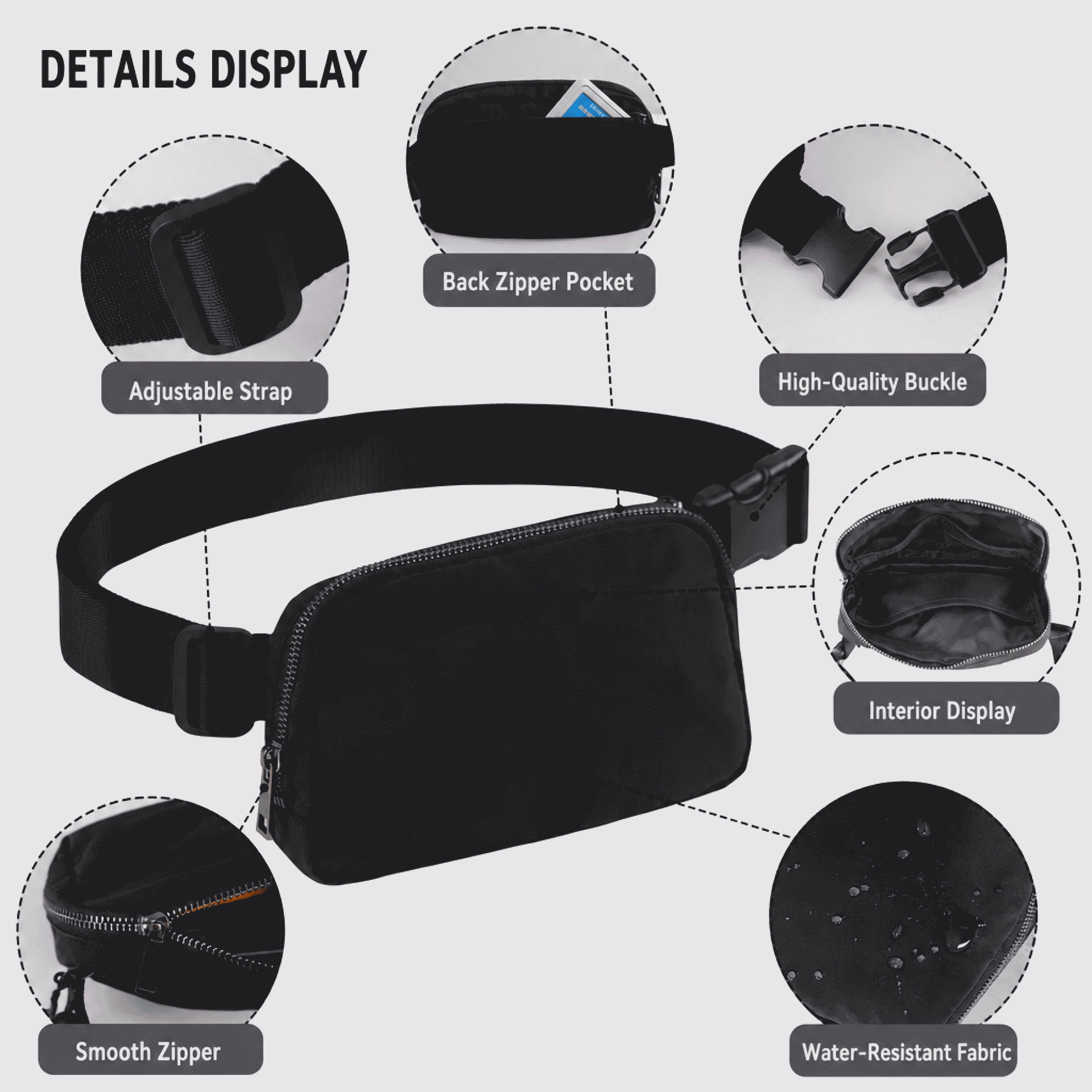 Lulu's style outdoor running waist bag, with logo printing, messenger bag for couple, nylon, waterproof, sports waist bag