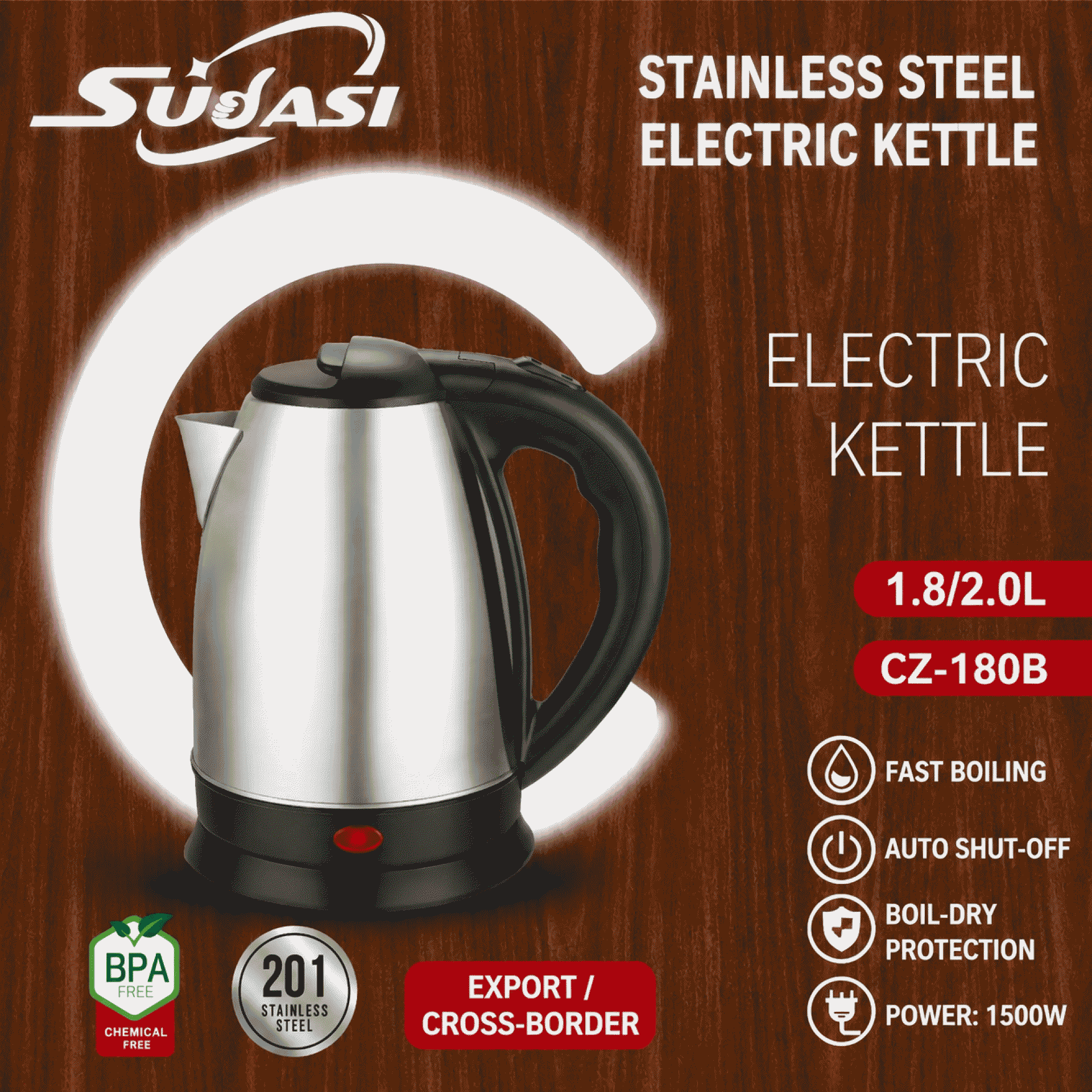 1.8L 2.0L household frosted 304 stainless steel 110V Lianjiang fast boiling electric kettle