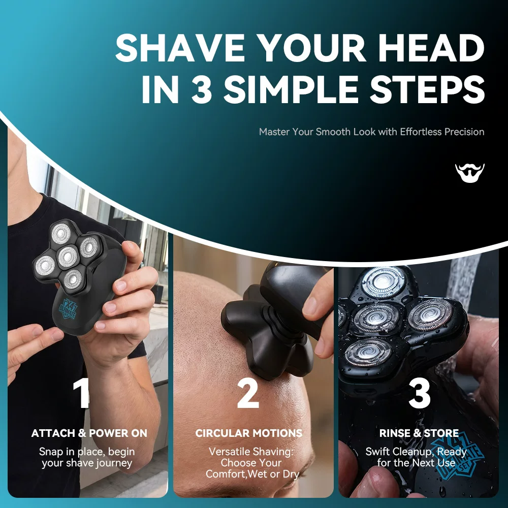 Cross-border five-in-one multi-functional full-body water-washing rechargeable five-blade electric shaving magnetic head shaver