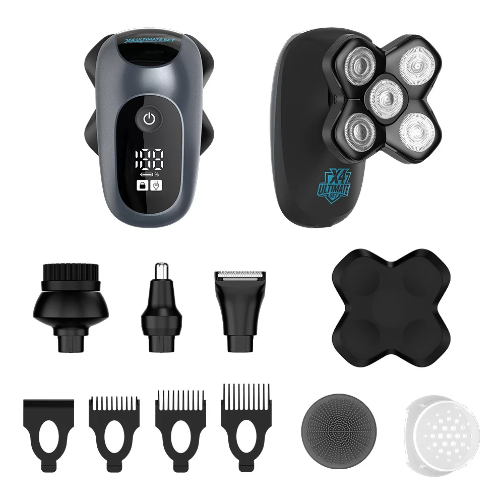 Cross-border five-in-one multi-functional full-body water-washing rechargeable five-blade electric shaving magnetic head shaver