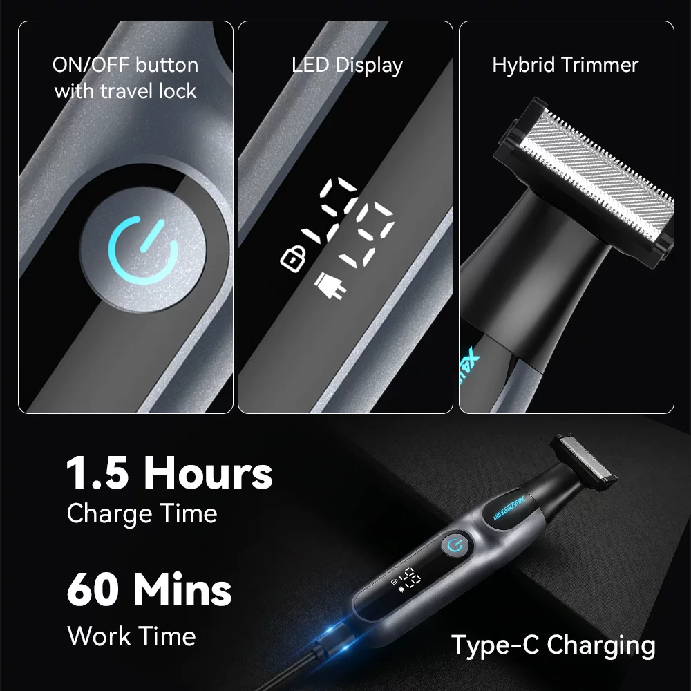 Cross-border men's full-body washing multi-functional body hair clipper, rotary reciprocating razor, hair and beard clipper, electric pusher