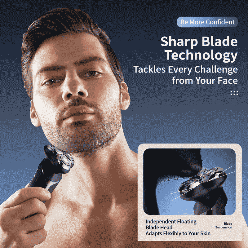 Shaver with magnetic attachment, three blade heads, washable body, digital display, fast charging, magnetic attachment, three blade heads