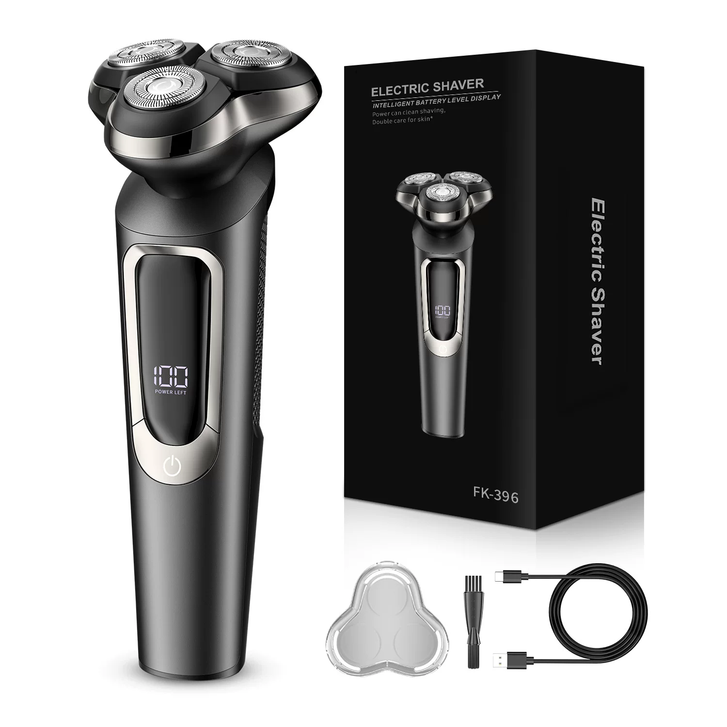 New cross-border digital display magnetic floating three-blade electric shaver, full-body washable fast-charging men's beard razor
