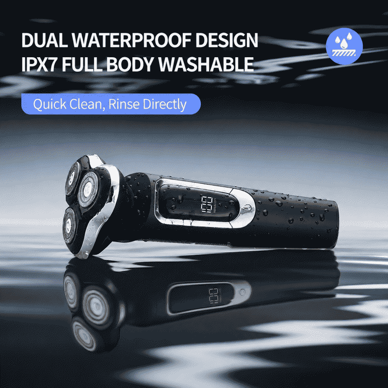 New digital display magnetic floating three-blade electric shaver, fully washable, fast charging, men's shaver