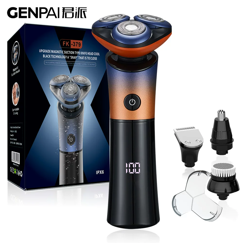 Magnetic three-blade electric shaver, digital display razor, full-body washing set, beard knife, three-in-one dry and wet use