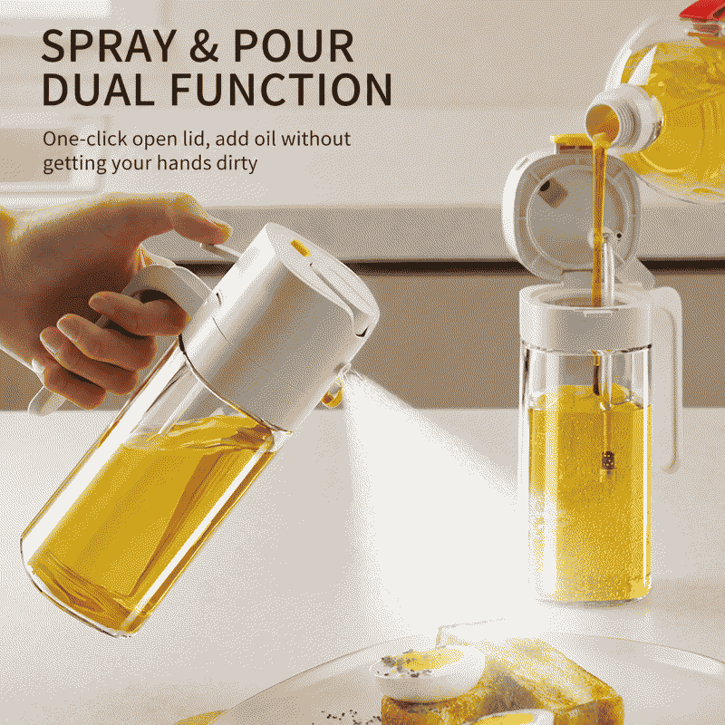 Oil spray bottle, dual-purpose oil spray bottle, kitchen household oil spray bottle, non-drip atomization integrated glass spray bottle, oil bottle can