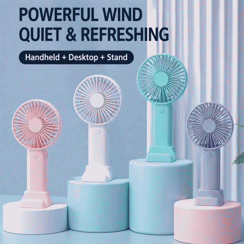USB handheld small fan, portable desktop model with digital display, rechargeable, long battery life, and strong wind power