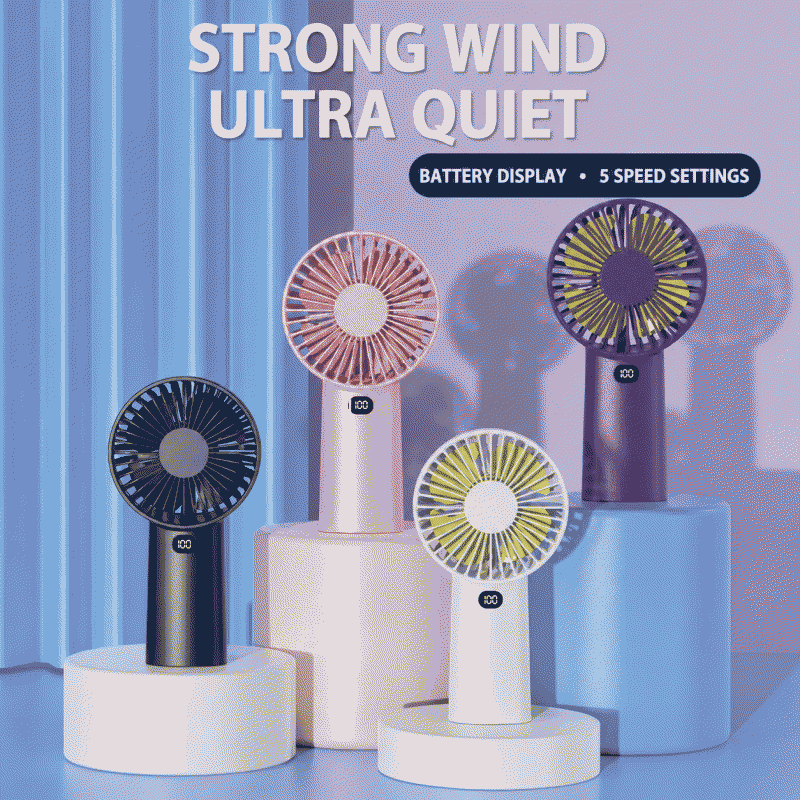 USB handheld small fan, portable desktop model with digital display, rechargeable, long battery life, and strong wind power