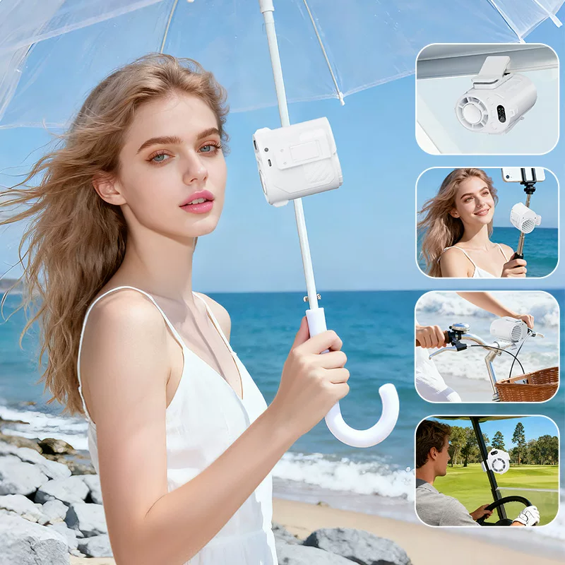 2026 Cross-border Clip, Universal ice Pack Fan, usb high-speed umbrella, waist and neck Hanging, Cooling Small fan