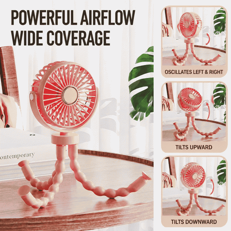 Outdoor mini low-noise portable octopus-style winding and folding handheld baby carriage charging fan