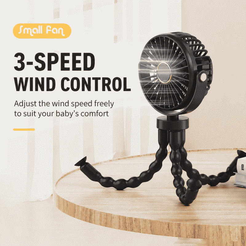 Outdoor mini low-noise portable octopus-style winding and folding handheld baby carriage charging fan