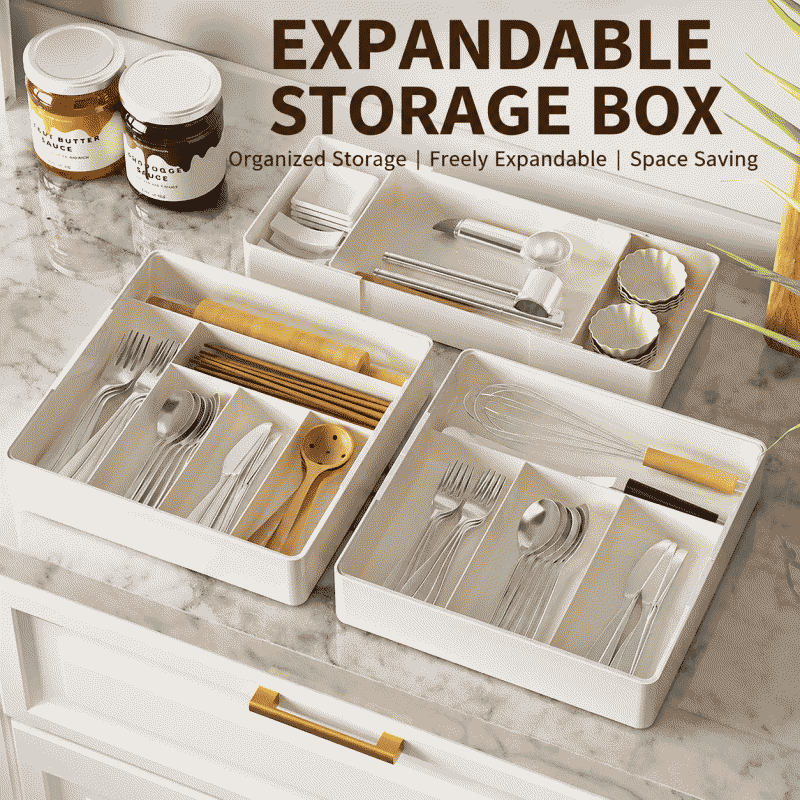 Kitchen drawer organizer, tableware storage tray, detachable tray, compartment organizer, extendable