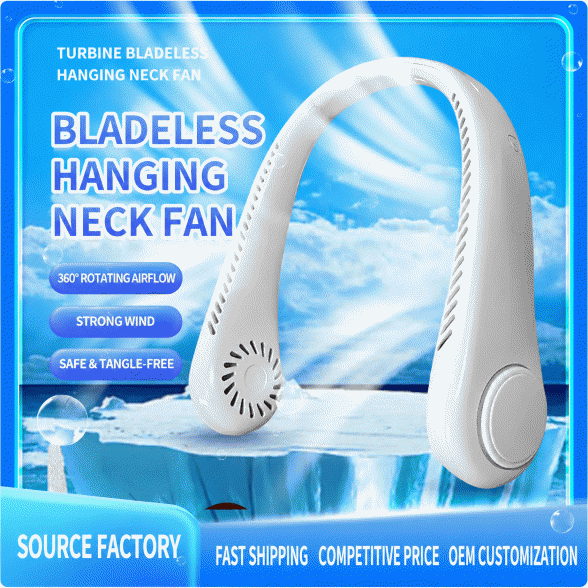 Neck-hanging fan, new style, USB charging, portable cooling, neck-hanging fan